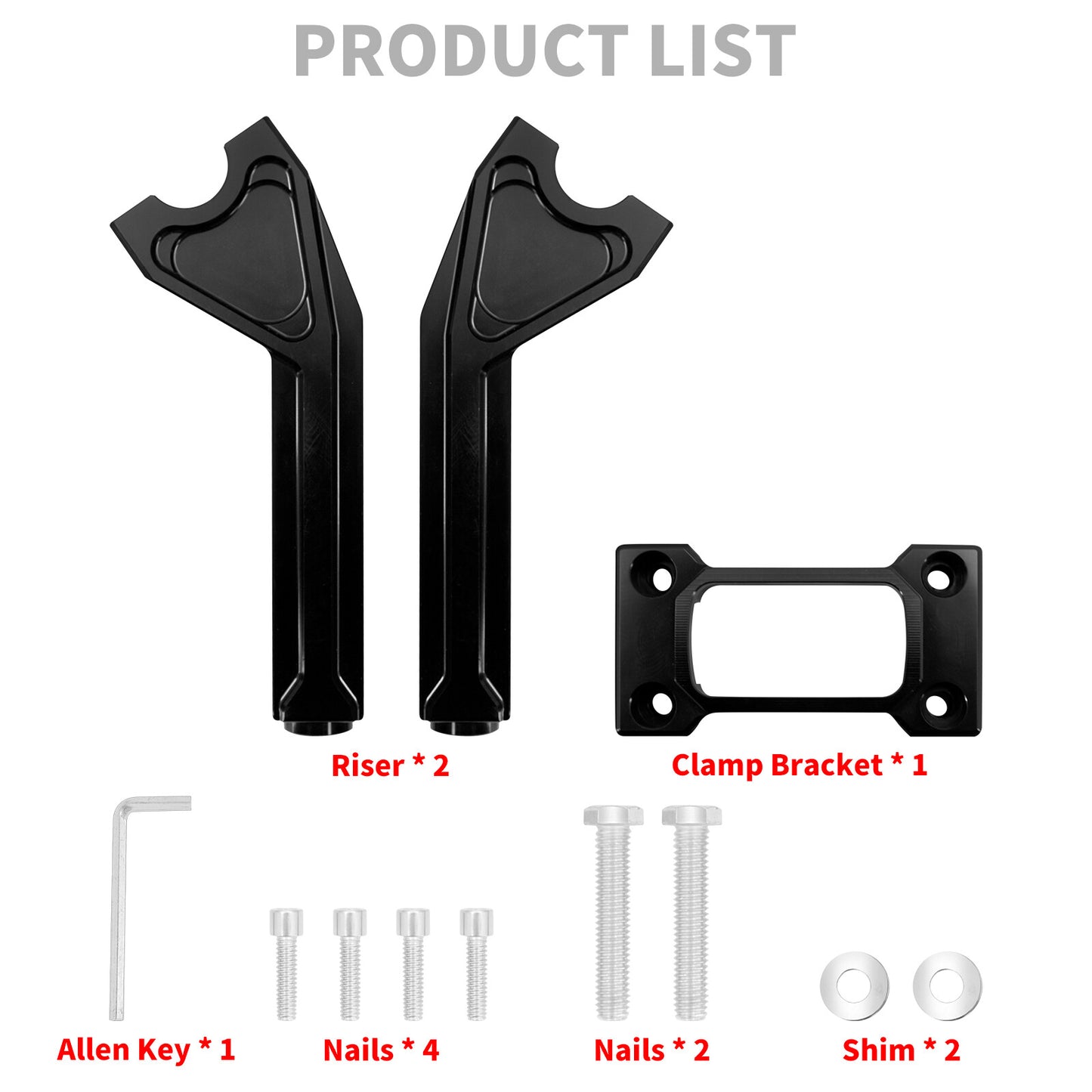 1 Handlebar 8 Black Riser Clamp Kit for Harley Softail Street Bob Low Rider ST