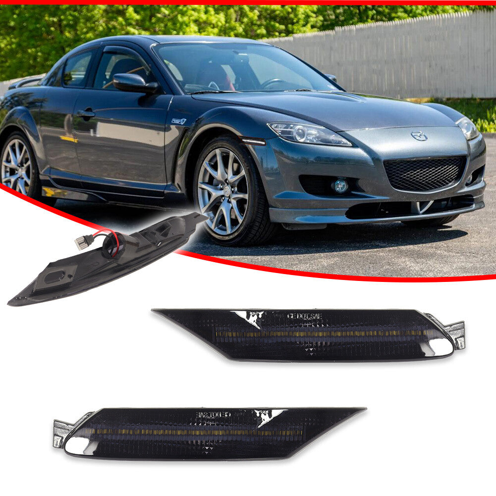 Suitable for 04-08 for Mazda RX-8 RX8 OE style smoked black with white LED front side marker lights