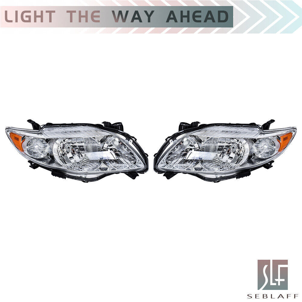 LHRH headlights for 2009 and 2010 for Toyota for Corolla CE LE with chrome housings.