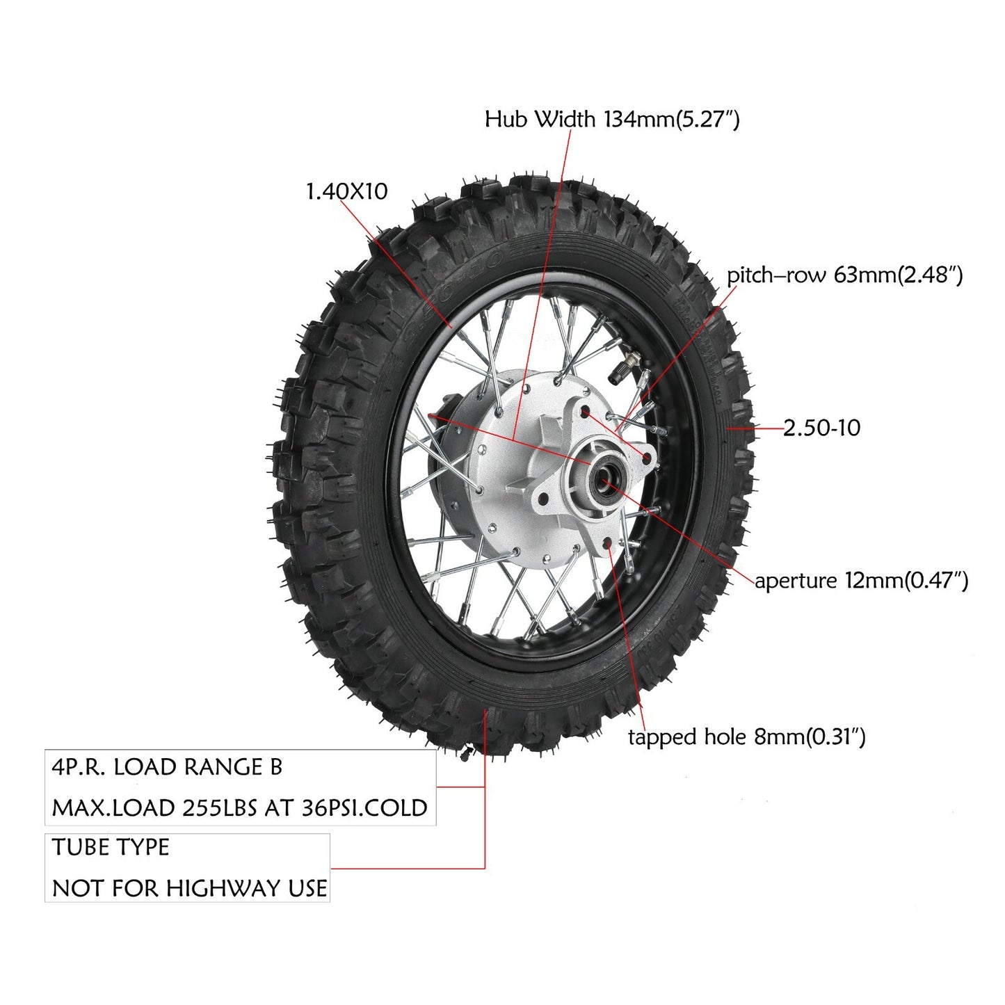 10-inch rear wheel, tire, rim, hub, 50cc, 70cc, 110cc off-road bike, CRF50, PW50, TTR50 cooler