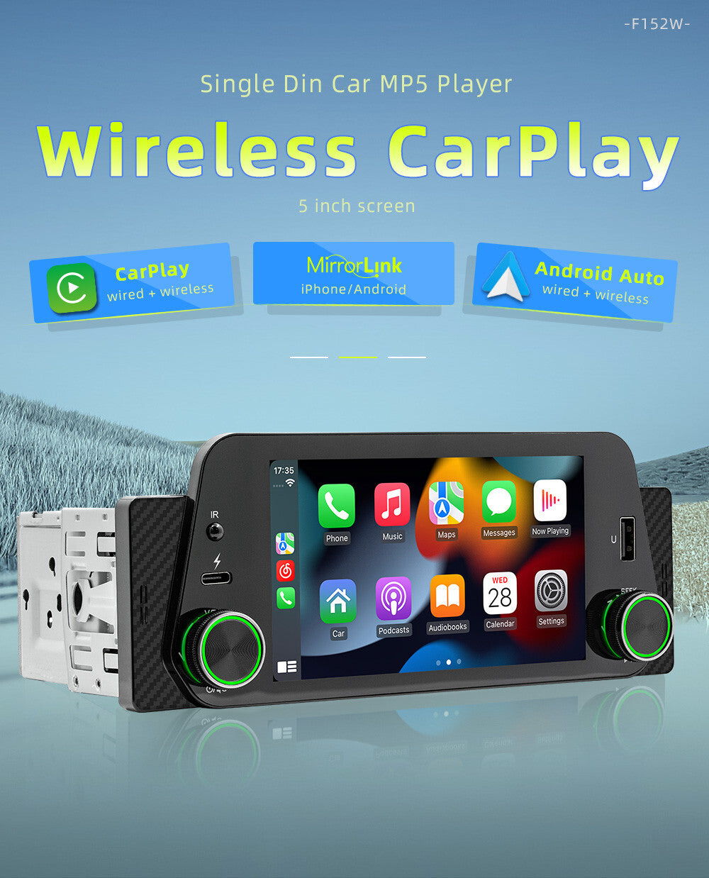 5 Car Radio For Apple Carplay Andriod Auto Stereo Multimedia Single 1 Din W/Cam