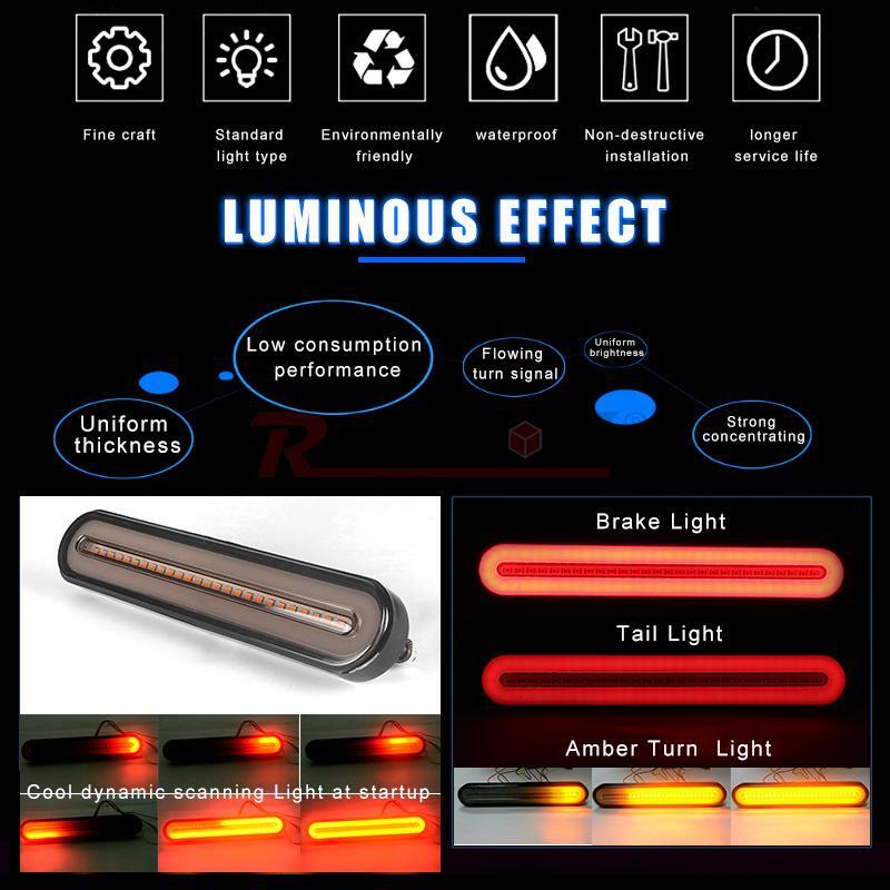 2 Neon LED RV Trailer Truck Stop Flowing Turn Signal Brake Rear Tail Light Bar