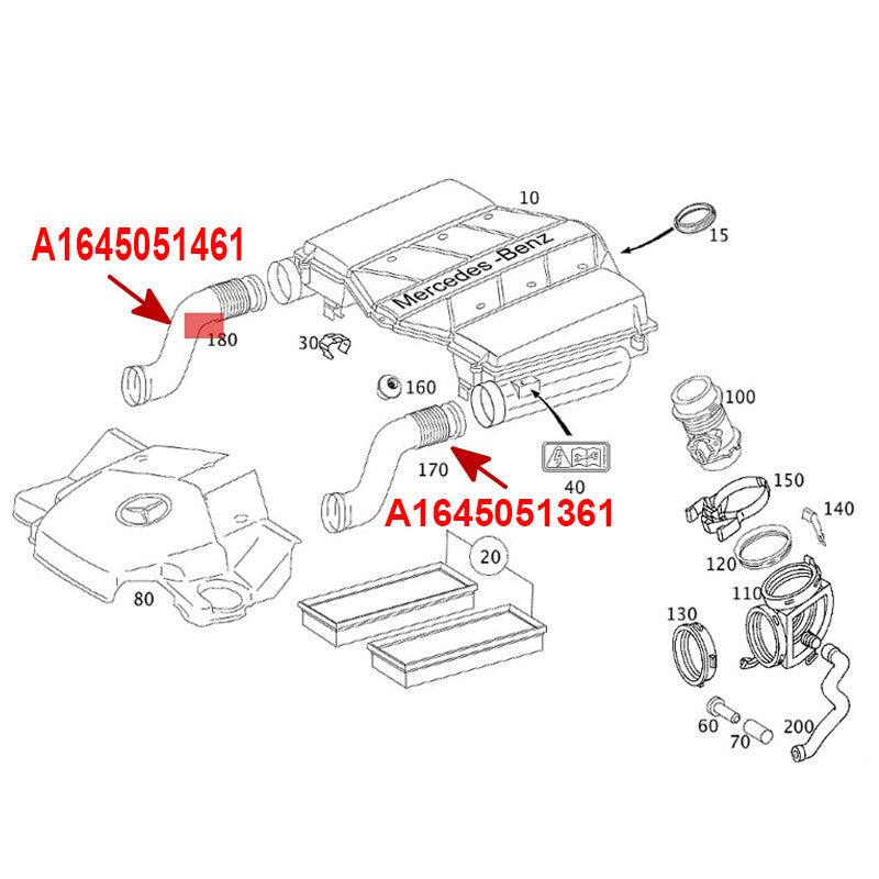2Air Cleaner Intake Hose Left and Right for Mercedes W164 GL450 GL550 ML350