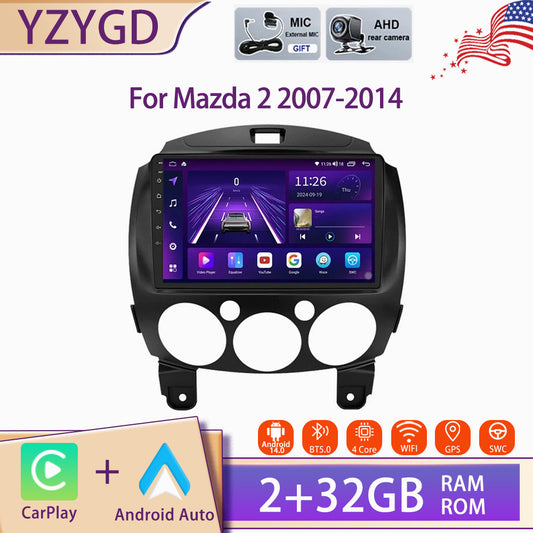 for Mazda 2 2007-2014 Carplay Car Stereo Radio Android 14 2GB+32GB WIFI GPS Navi