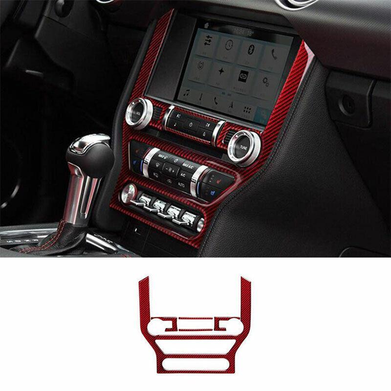 for Ford for Mustang for Shelby 2015-2022 Red Carbon Fiber CD Button Control Frame 5PCS