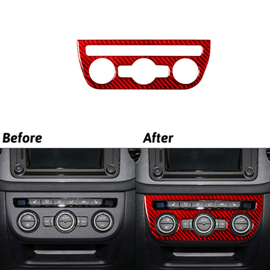 Red Carbon Fiber Climate A/C Control Cover Trim for Volkswagen for Tiguan 2013-2017