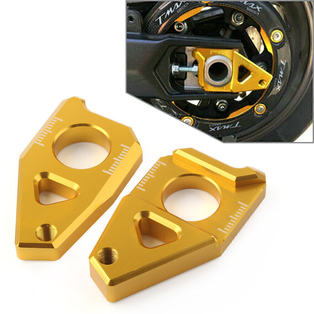 Axle Spindle Chain Adjuster Blocks Fit for Yamaha YZF R1 FZ8 FZ1 TMAX 530 Gold