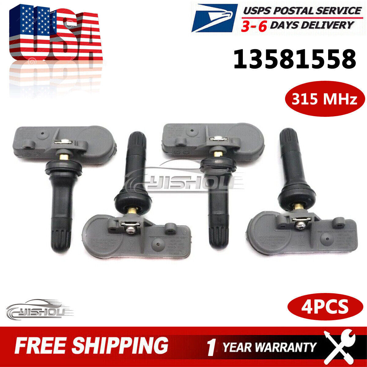 4pcs TPMS Tire Pressure Monitoring Sensors for Chevy for GMC GM 13586335 13581558 US
