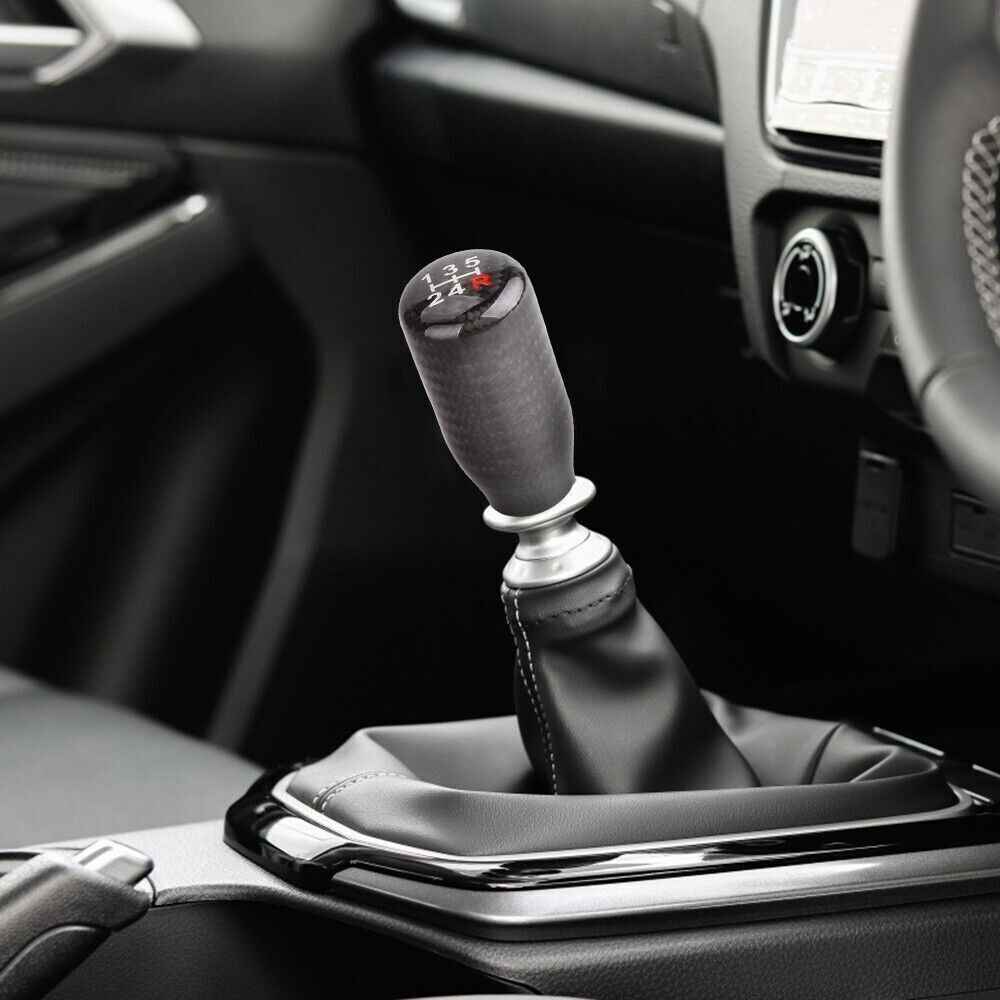 5 Speed Universal Real Black Carbon Fiber Manual Gear Shift Knob Shifter Lever