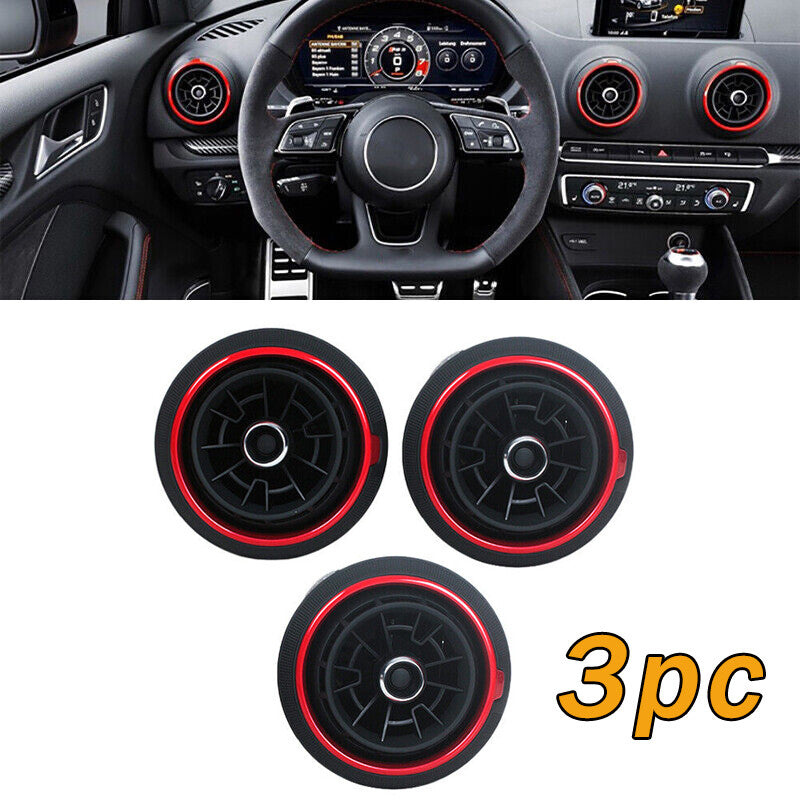 3pcs Red Dashboard Air Vent Conditioner Outlet for Audi A3 S3 RS3 2017-2018