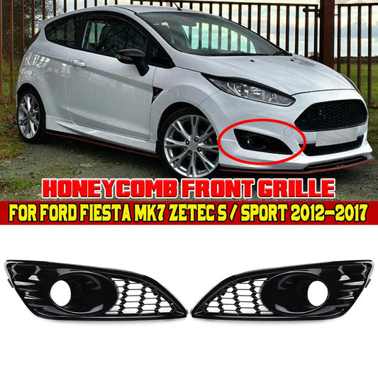 2-piece front fog light cover grille cap for Ford Fiesta MK7 Zetec S Gloss Black