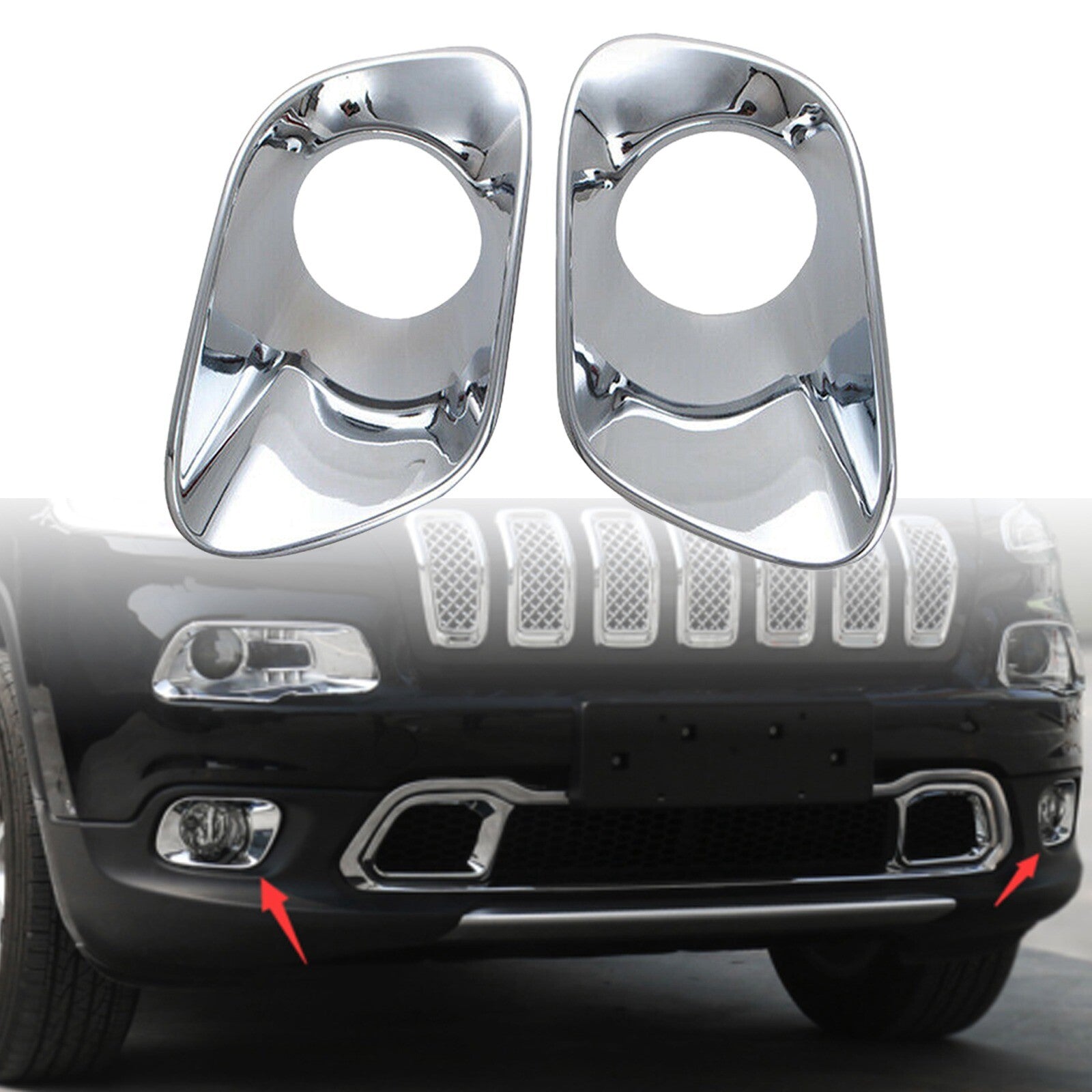 Pair Front Fog Lamp Light Cover Trim fit for Jeep Cherokee 2014 2015-2018 Chrome AT