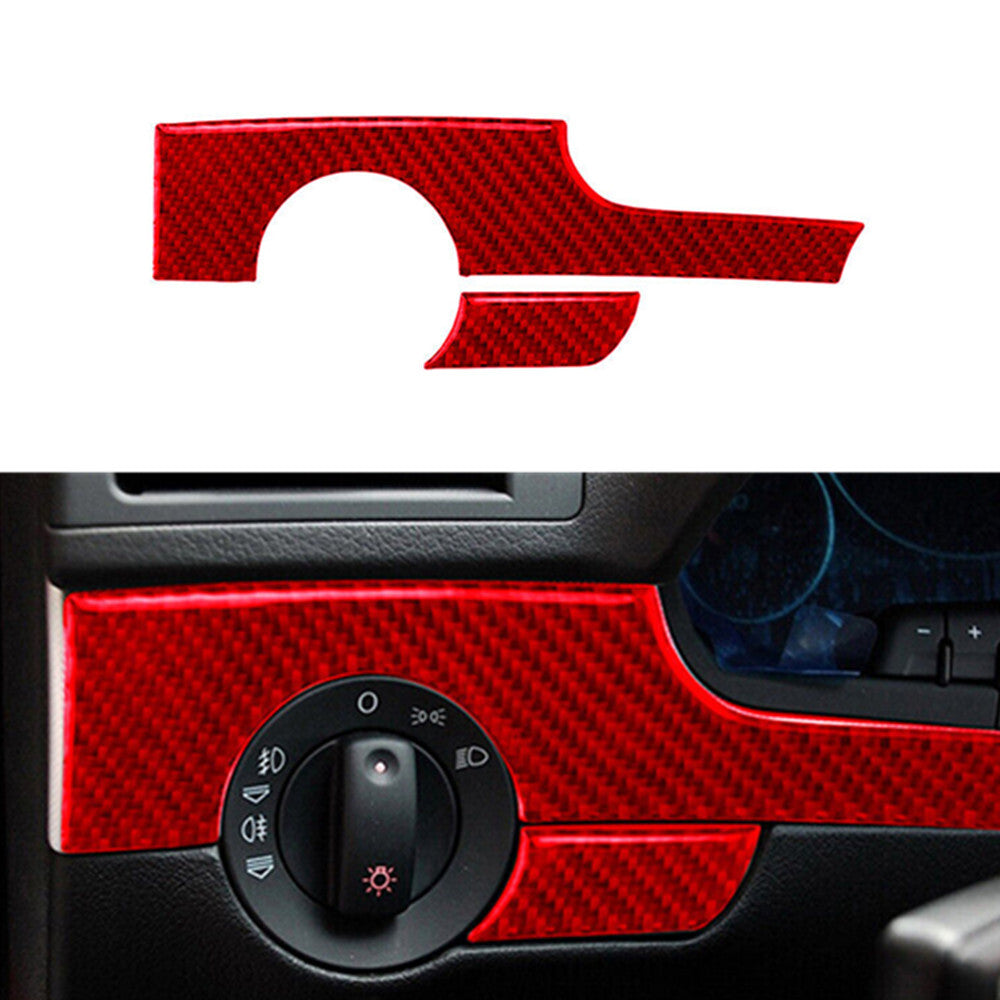 Red carbon fiber car light control trim for Audi A4 S4 2005-2008