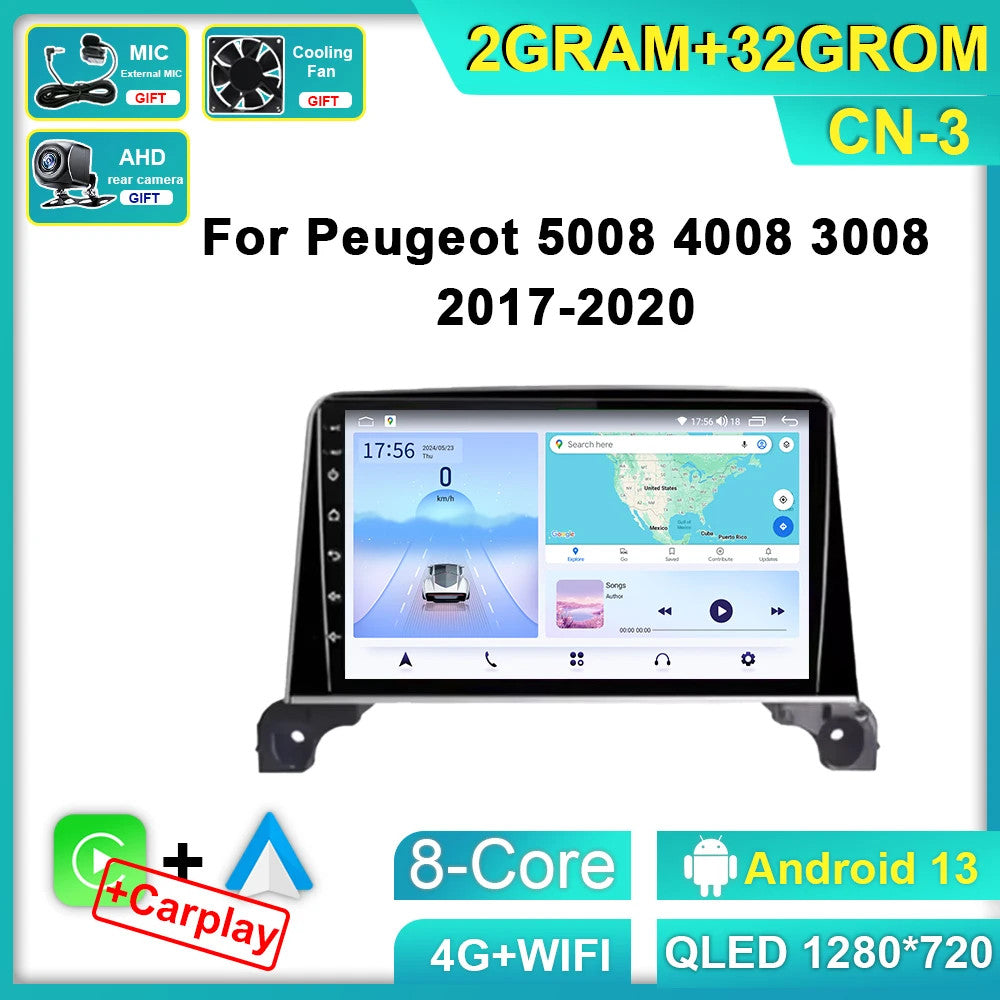 for Peugeot 5008 4008 3008 2017-2020 Stereo Android CarPlay Car Radio GPS Player