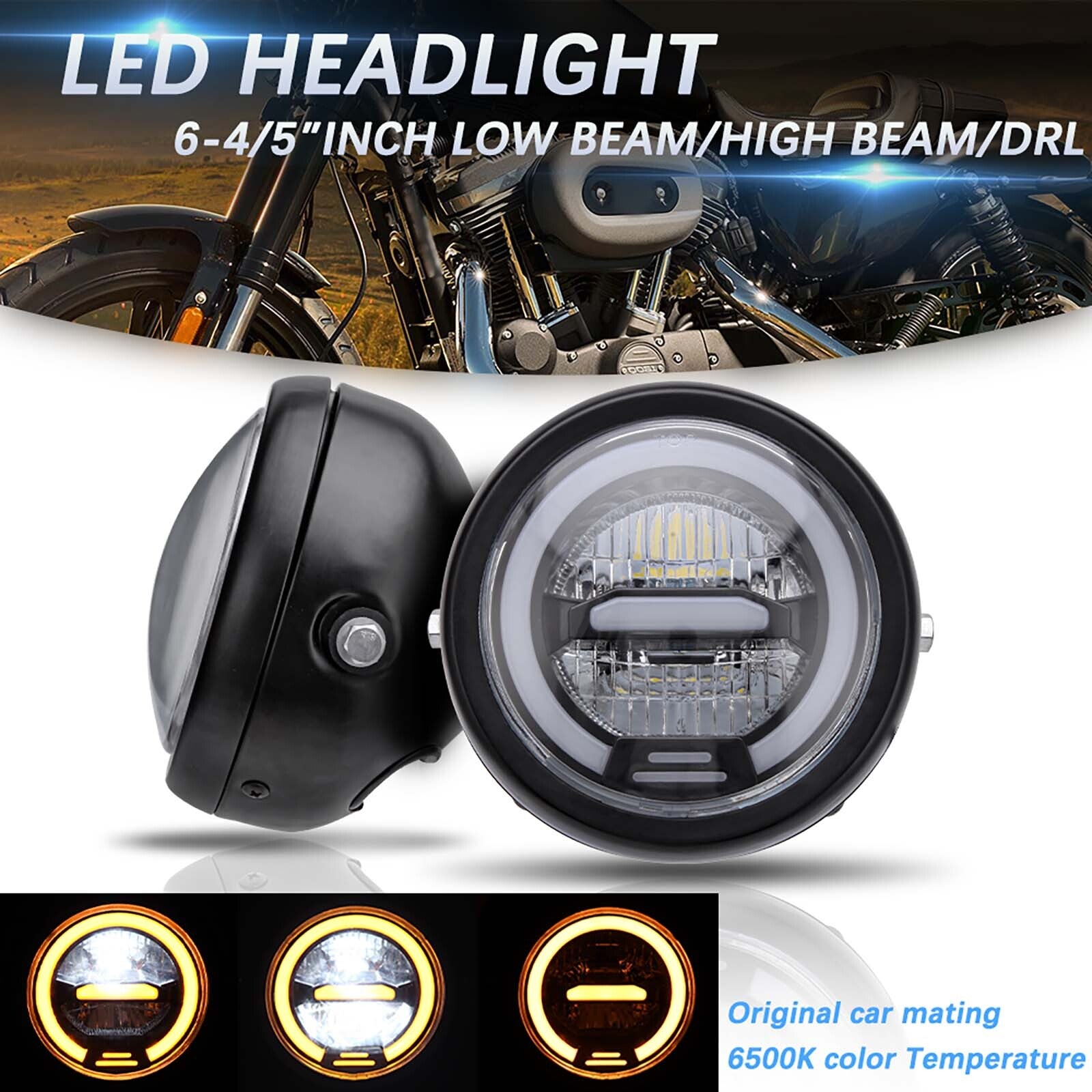 Motorcycle LED Headlight High/Lo DRL for Honda for Kawasaki for Yamaha Cafe Racer Bobber