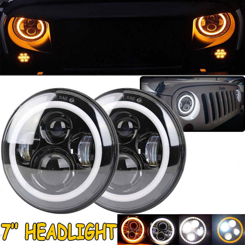 Pair of 7-inch halo-angle round LED headlights for Jeep for Wrangler JK LJ TJ CJ