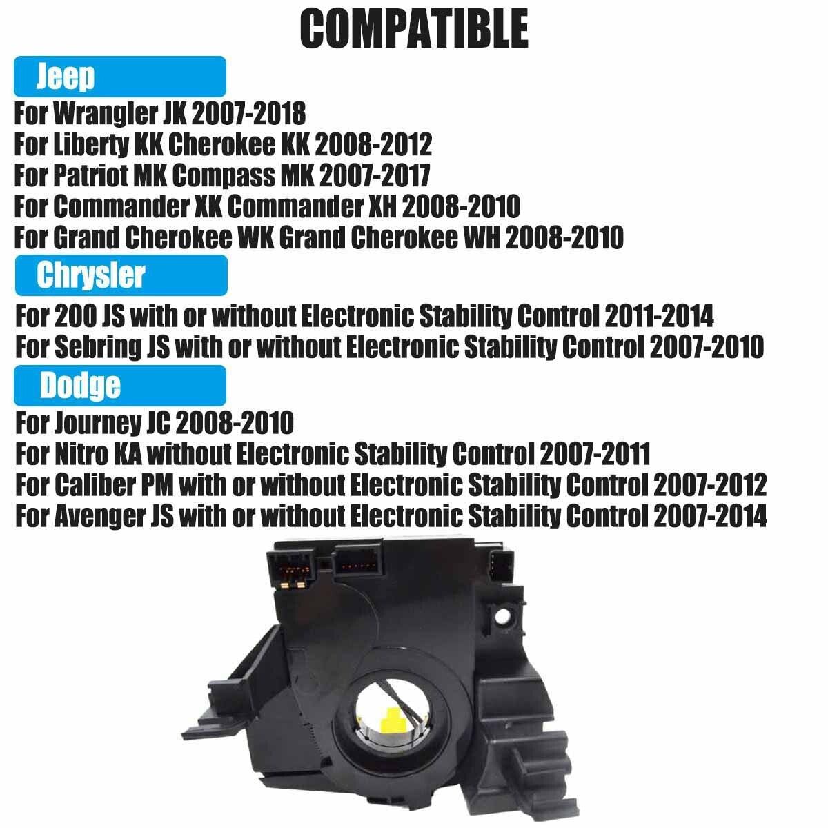 Clock spring 68339336AB compatible with 2008-2010 for Jeep Grand Cherokee.