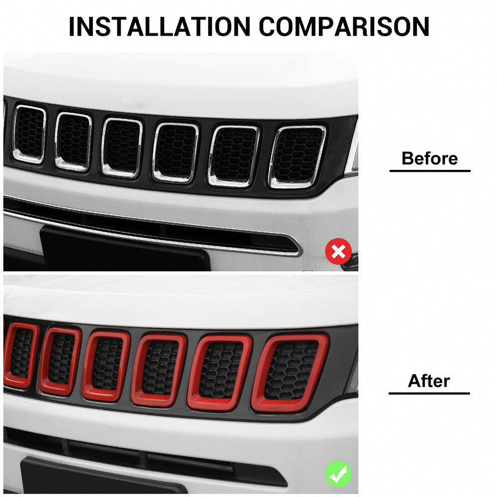 7Pcs for Jeep Compass 2017-2020 Front Grille Grill Insert Cover Trim Decor Red