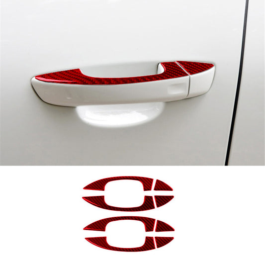 Red 8Pcs Door Outer Handle Trim Cover Carbon Fiber for VW Touareg 2011-2018