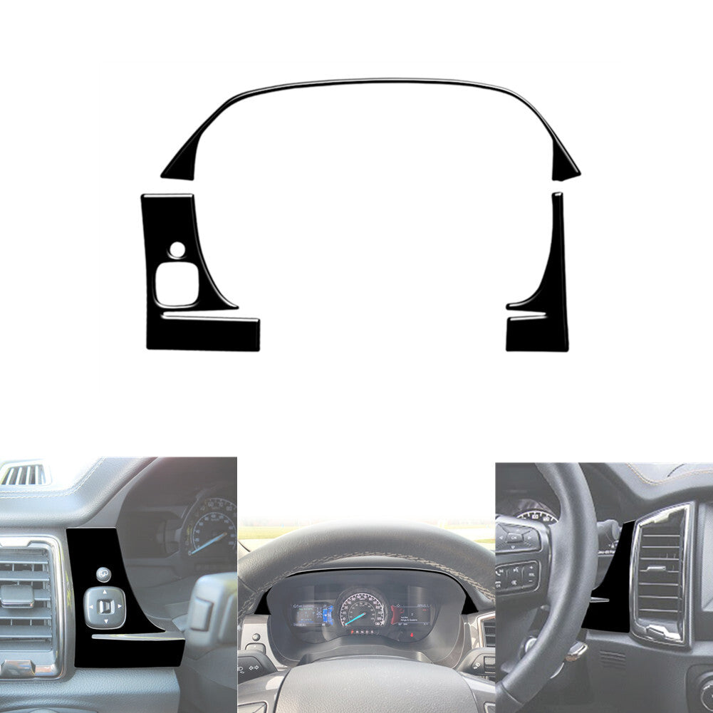 3Pcs Glossy Black Speedometer Outer Frame Cover Trim for Ford Ranger 2019-2022