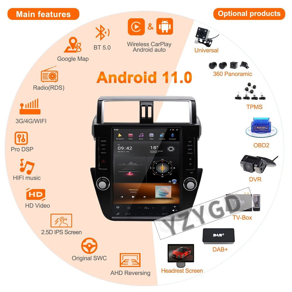 for Toyota for Land Cruiser Prado 150 2014-2017 128GB Android Car Radio Stereo 2Din