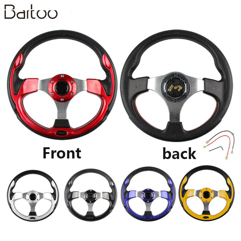 13320mm Universal Racing Flat Drift Sport Leather Steering Wheel + Horn