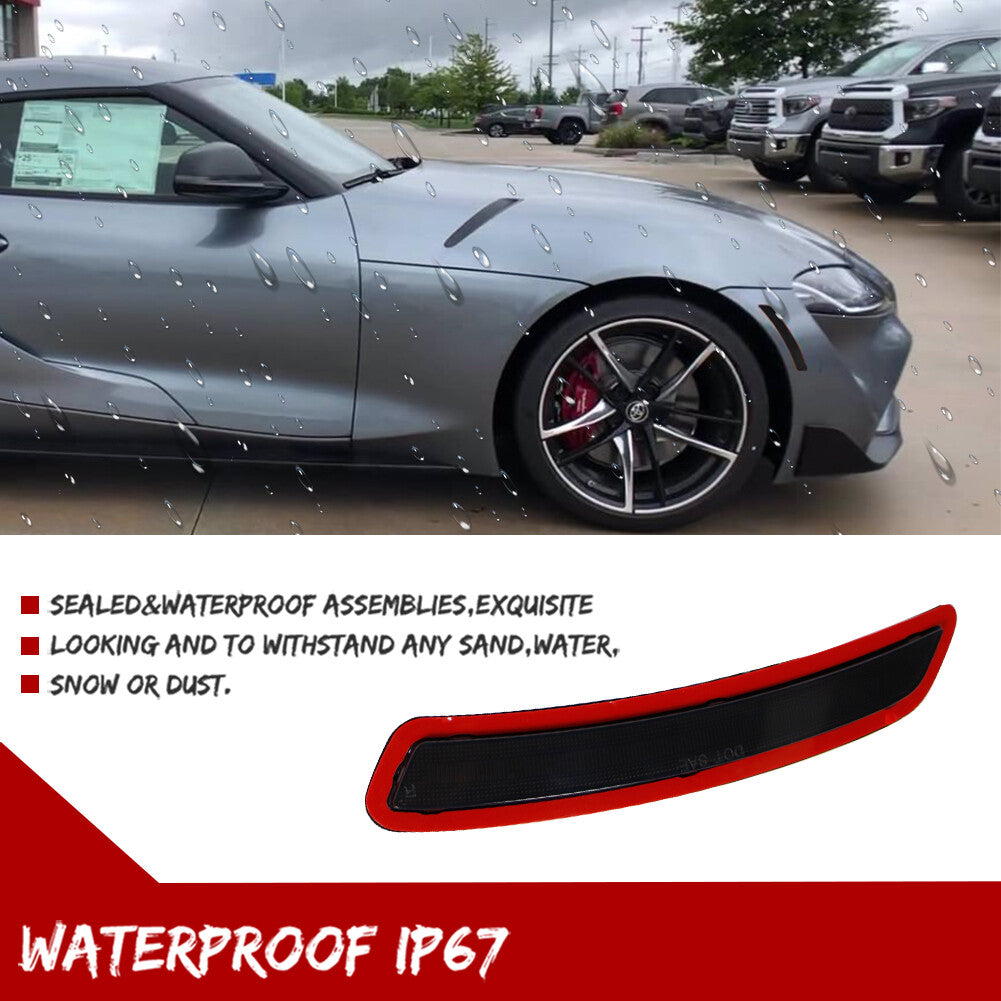 Black lens front fender side marker reflector pair for 2020-2022 for Toyota GR Supra