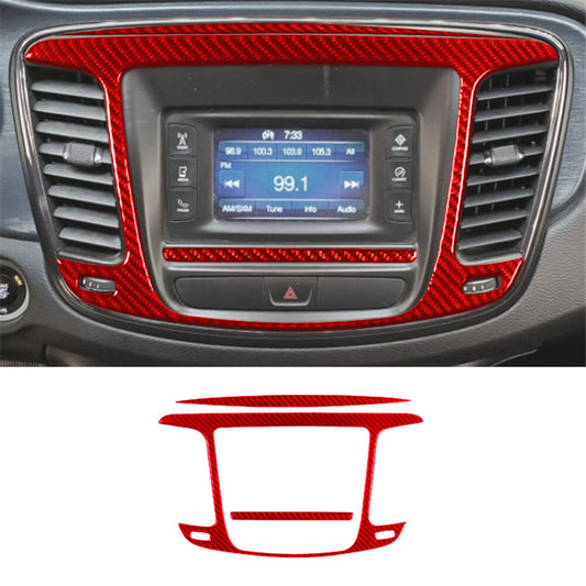 3X Red Carbon Fiber Multimedia Console Frame Cover Trim for Chrysler 200 2015-17
