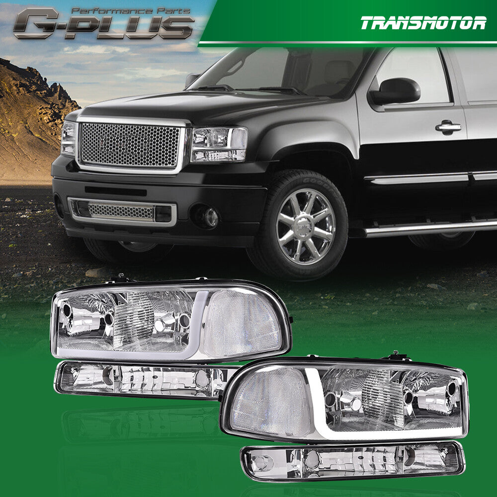 Suitable for 99-07 for GMC for Sierra / for Yukon LED DRL clear chrome headlights + bumper lights