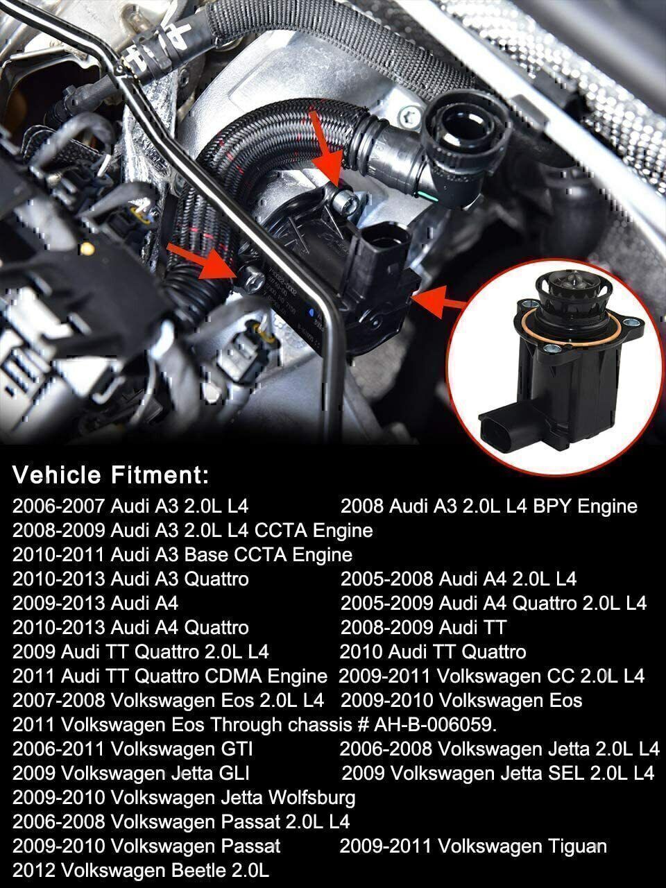 Turbocharger Bypass Diverter Valve for Audi for VW for Jetta for Passat TT EOS A3 A4 New