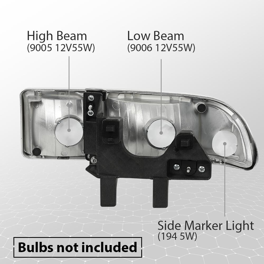 Headlight assembly suitable for 1998-2005 for Chevrolet Suits (1998-04 S10) with bulbs.