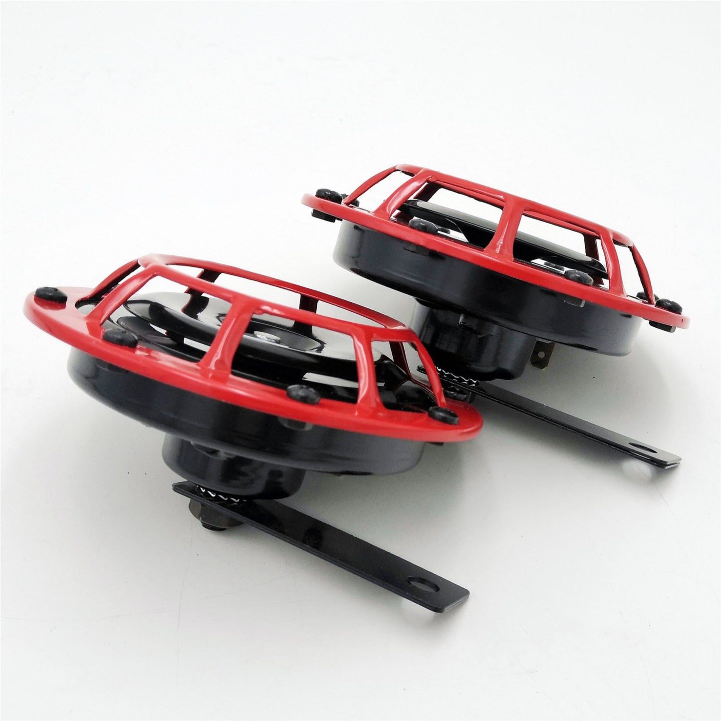 2x 12V 300DB Red Train Horn Super Loud Electric Snail Air Horn For Motorcycle