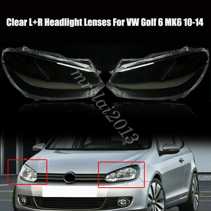 Headlight Lenses Cover Clear Lens Replacement L + R for VW for Golf 6 MK6 2010-2014