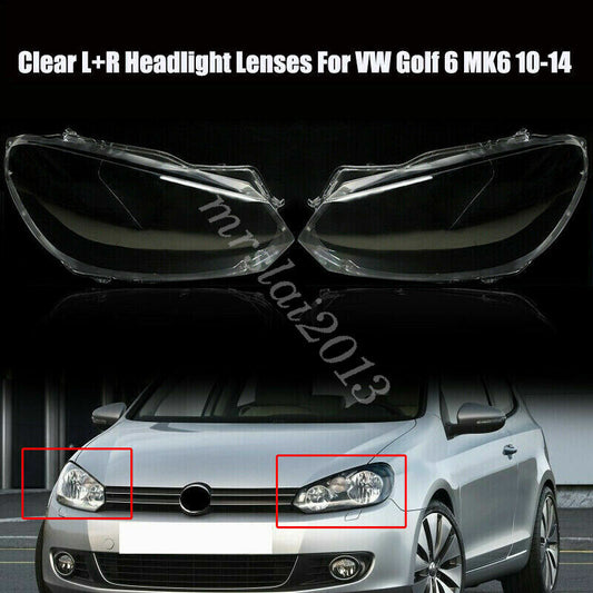 Headlight Lenses Cover Clear Lens Replacement L + R for VW for Golf 6 MK6 2010-2014