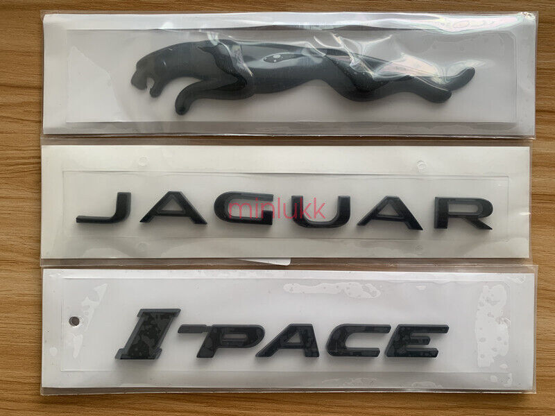 3x Gloss Black Emblem Rear Badge Decal for Jaguar 2017+ I-pace V6 R S I-PACE