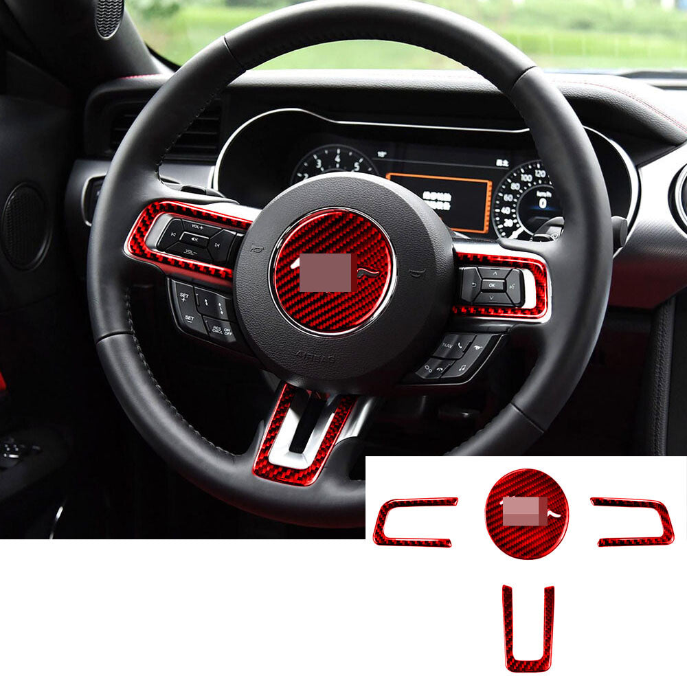 4¡ÁRed Carbon Fiber Interior Steering Wheel Panel Trim for Ford for Mustang 2015-2022