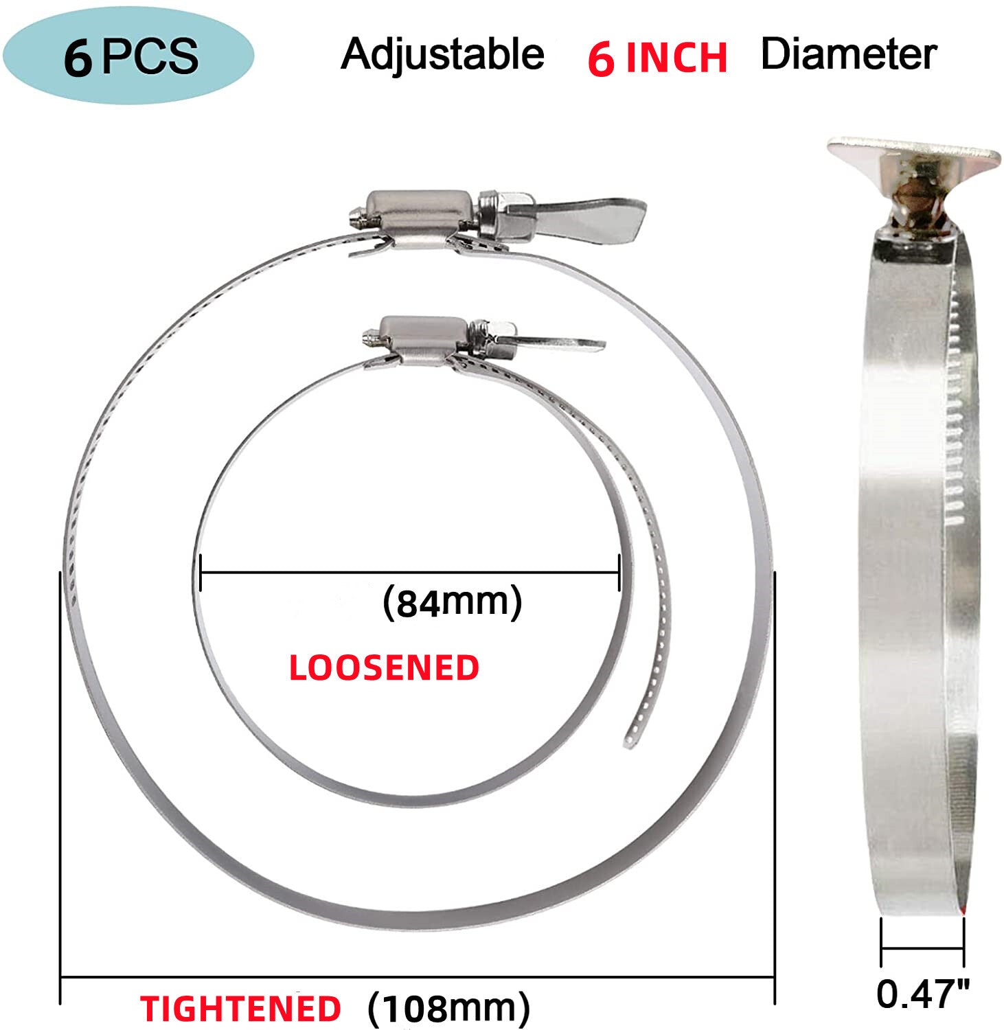 5-inch hose clamps, air hose clamps, fuel hose clamps, thumb screws, hardware fasteners