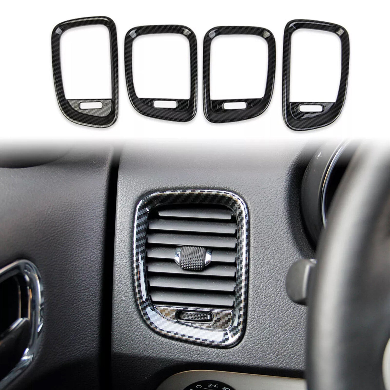 Carbon fiber style dashboard vent trim covers for Dodge Durango 2011 - 2020