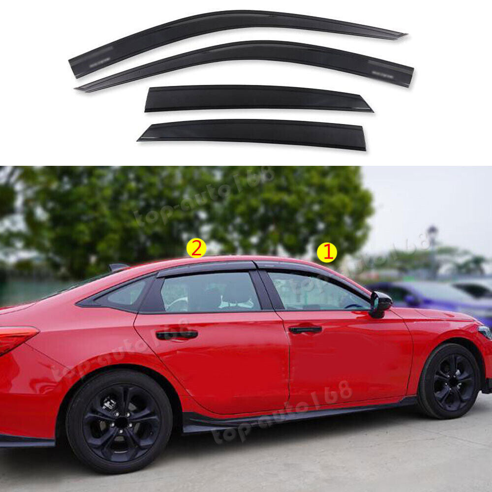 4X Black Window Visor Vent Shades Sun Rain Guard for Honda for Civic Sedan 2022-2024