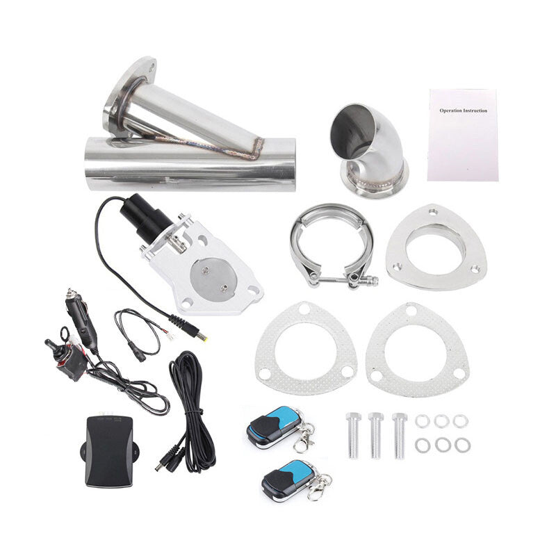 3 Electric Exhaust Control Dump Valve Exhaust Y Pipe with Manual Remote Kit