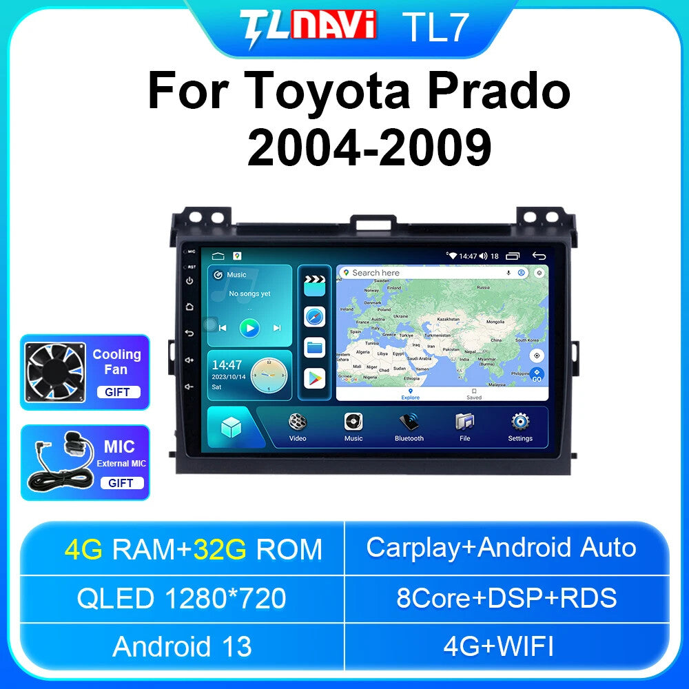 for Toyota for Land Cruiser Prado 120 2004-2009 CarPlay Car Radio Stereo GPS Player