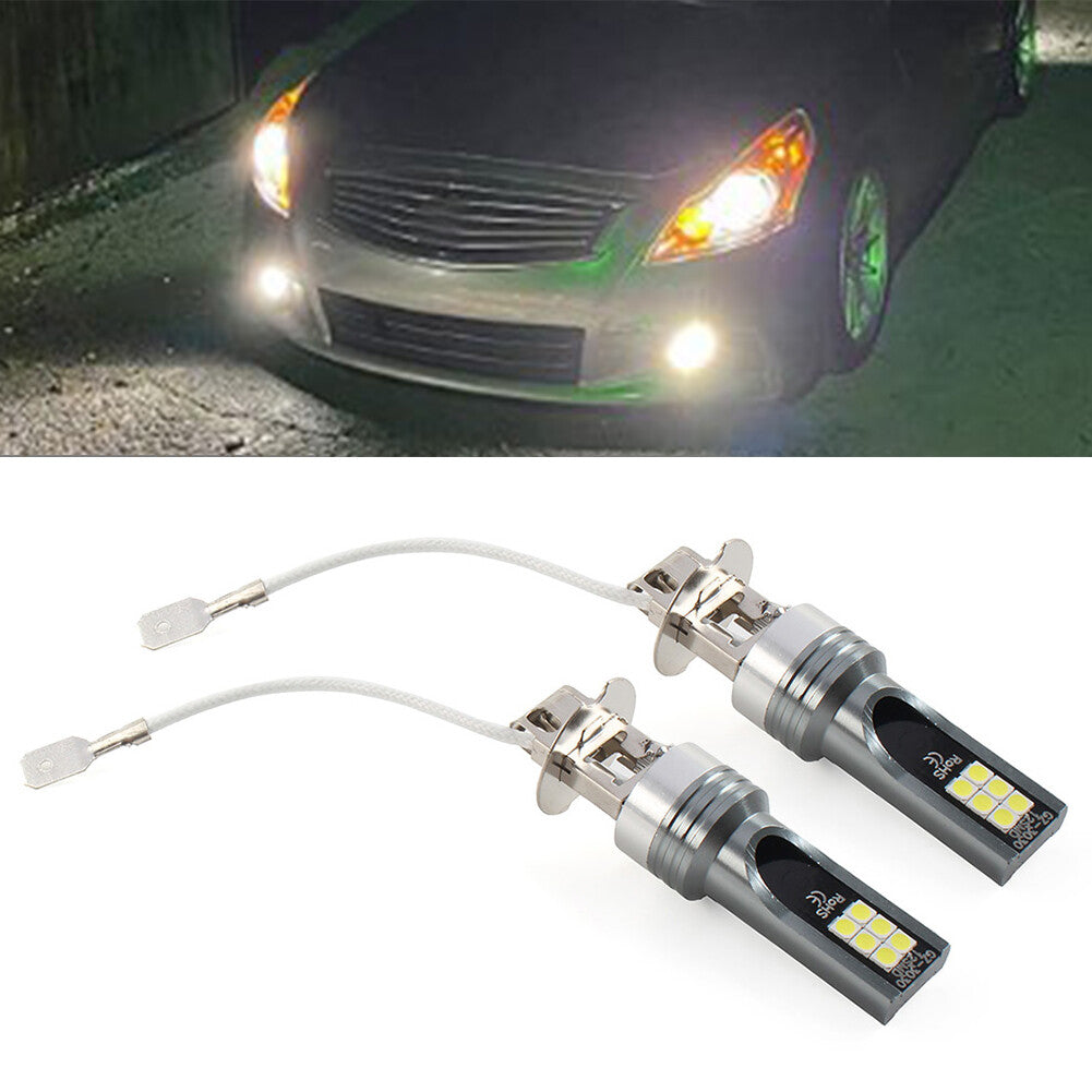 H3 12SMD LED Fog Light Bulb White Driving Super Bright Lamp DRL Pair Car