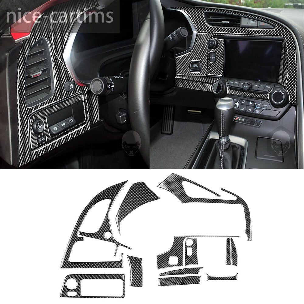 12Pcs Carbon Fiber Full Kit Dashboard Interior Trim Set for Corvette C7 2014-19