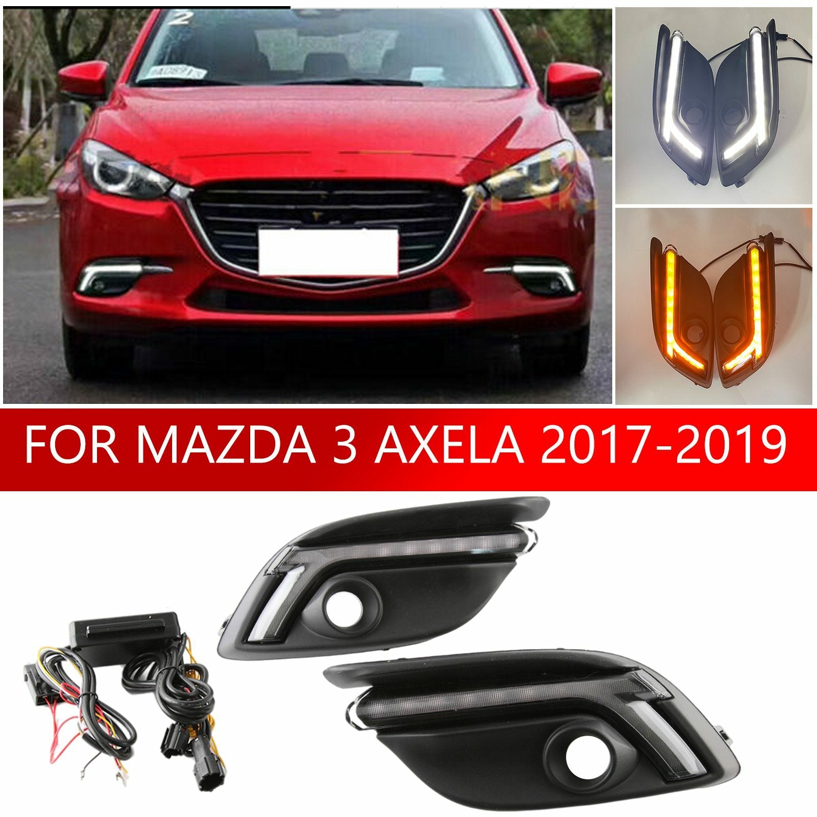 LED DRL Running Front Fog Lamps Turn Signal Lights for Mazda 3 Axela 2017-2019