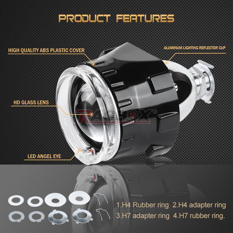 2X 2.5 LED White Angel Eyes Bi-Xenon HID Projector Lens RHD Car Headlight Hi-Lo