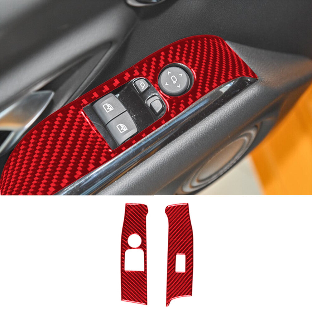 Red Carbon Fiber Front Window Control Cover Trim for Toyota Supra A90 2019-2022