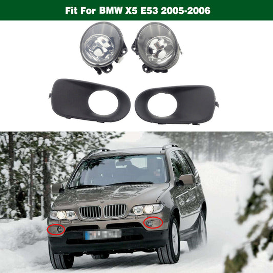 Clear Front Bumper Fog Lights Driving Lamps w/Cover Fit for BMW E53 X5 2005-2006
