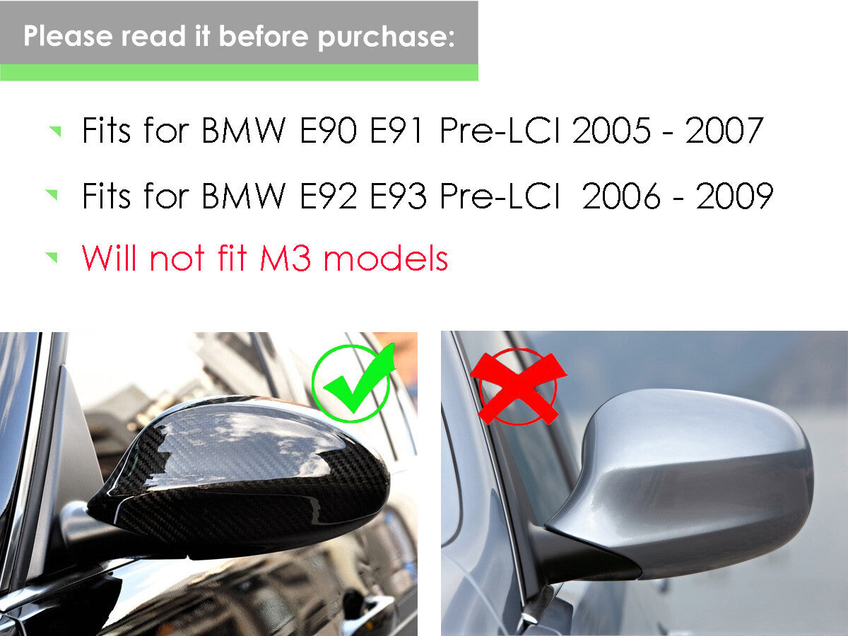 M3 Style Glossy Black Side Mirror Cover Caps for BMW E90 E91 E92 E93 Pre-LCI
