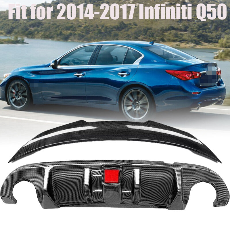 For 2014-2017 for Infiniti Q50 ABS Carbon Fiber Rear Bumper Diffuser  Rear Spoiler