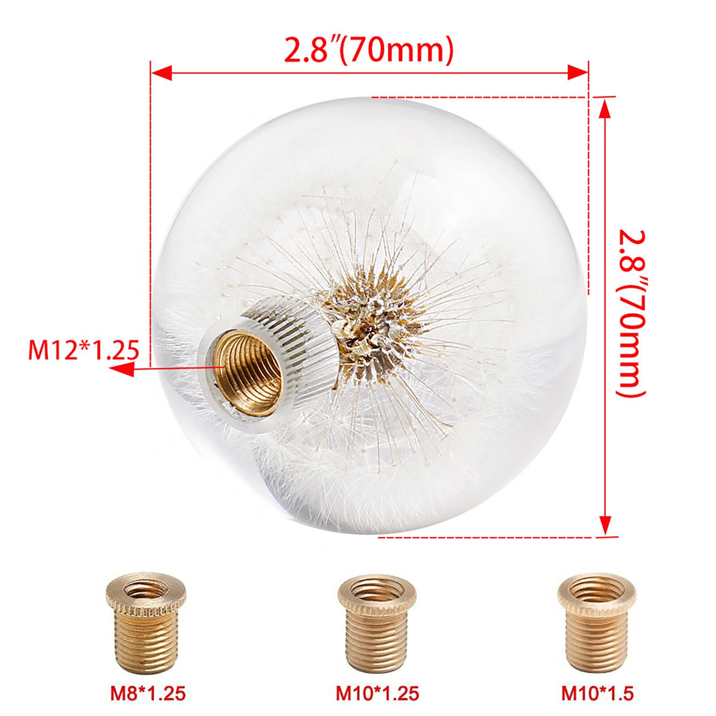 Universal Manual Gear Shift Knob Head Round Ball Crystal Real Flower Replacement